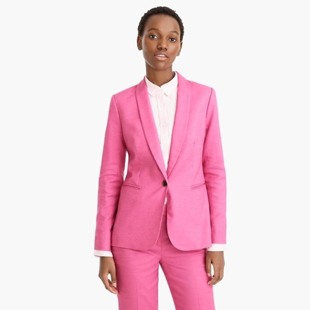 J. Crew Parke Stretch Linen Blend Single Breasted Blazer Suit Jacket Pink Size 4